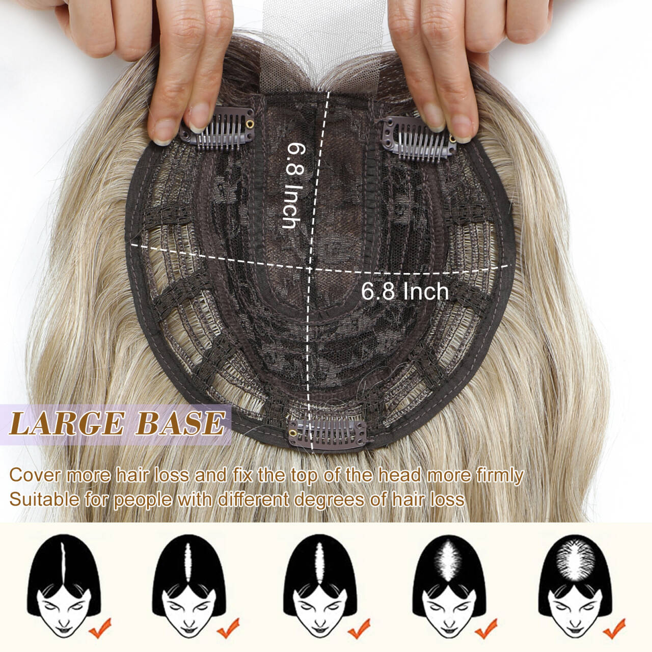 16" Wavy Curly Synthetic Hair Topper with 6.5x6.5inch Base
