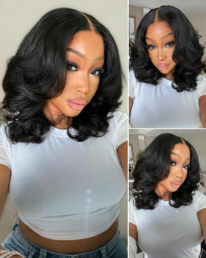 6x5 invisible knots Glueless Loose Wave Bob Wig Pre-cut Lace Natural Black Beginner Friendly