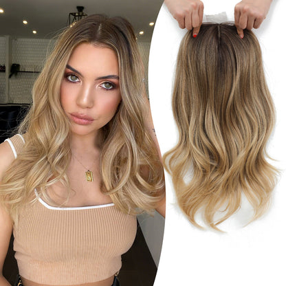 18" Stylish Loose Wave Clip In Hair Topper with Skin Part