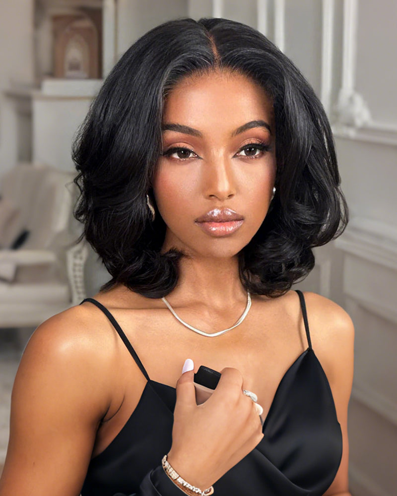 6x5 invisible knots Glueless Loose Wave Bob Wig Pre-cut Lace Natural Black Beginner Friendly