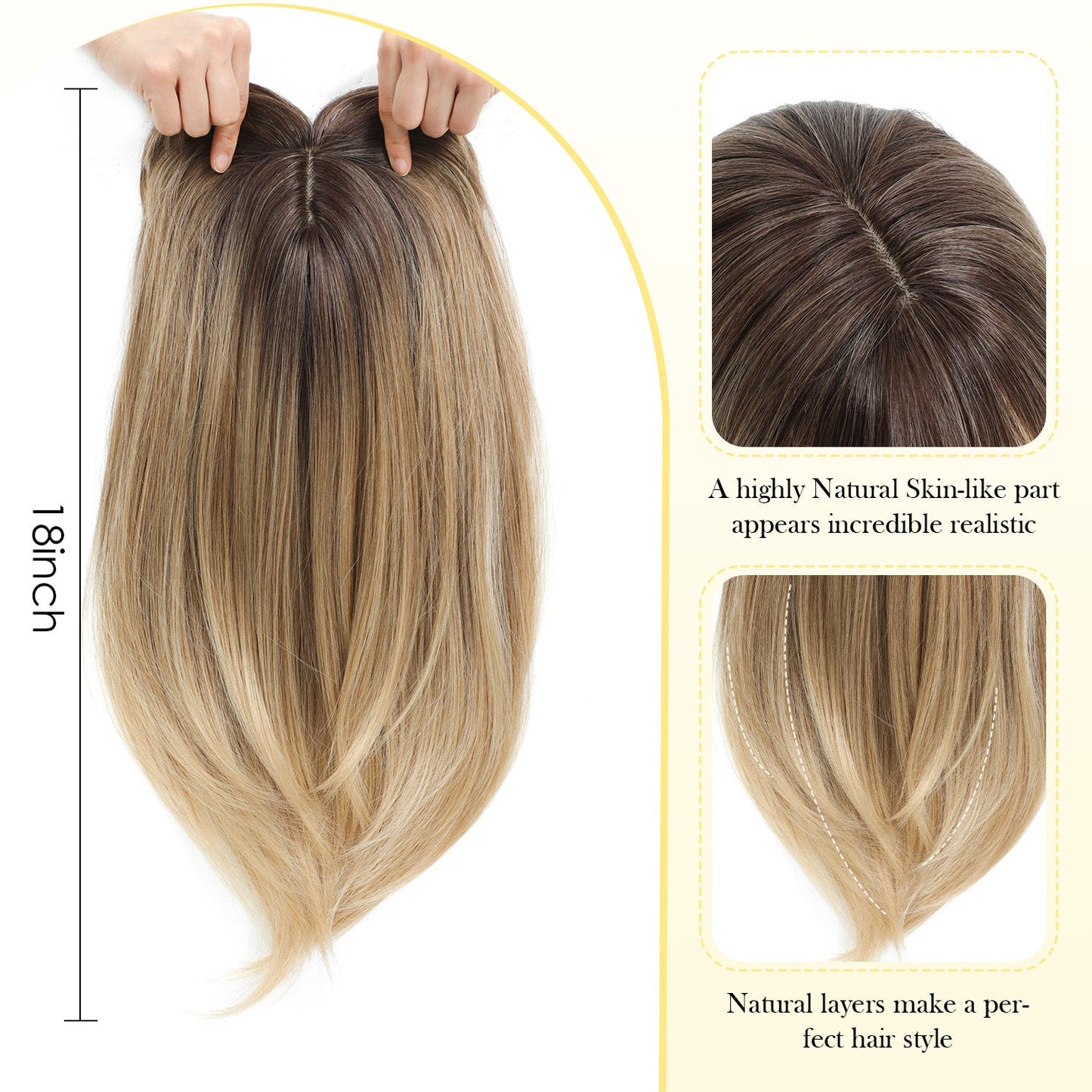 18" Hair Topper with Bangs Natural Straight Wavy 6.5x6.5inch Base