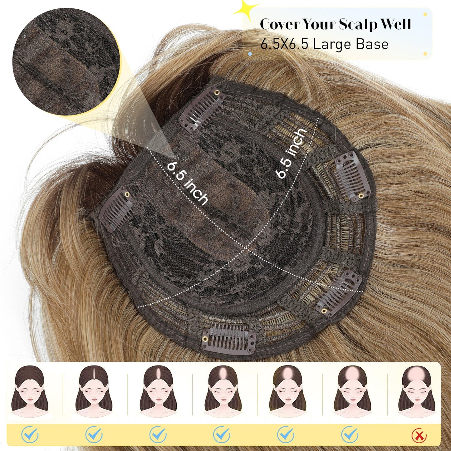 18" Hair Topper with Bangs Natural Straight Wavy 6.5x6.5inch Base