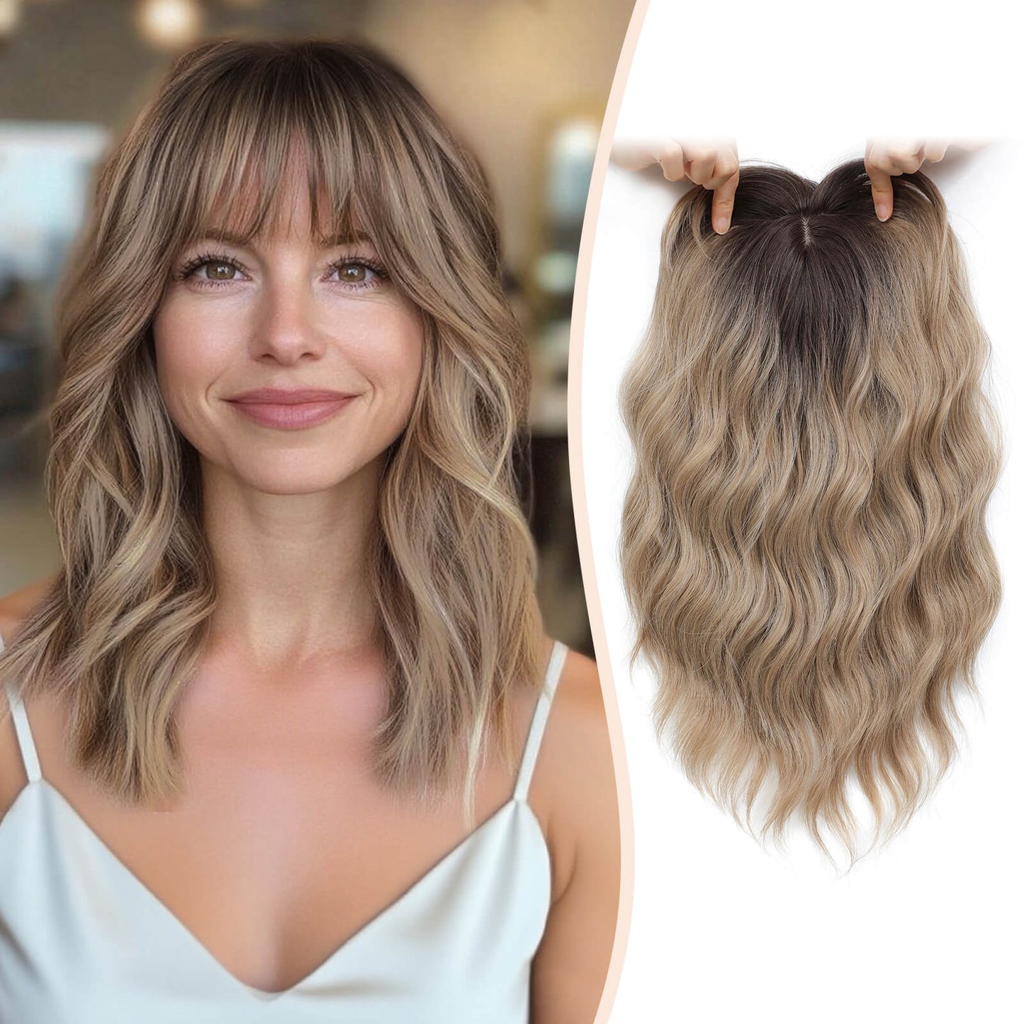 14inch Short Wavy Hair Topper with 5 Clips for Wearing Stable-Bella