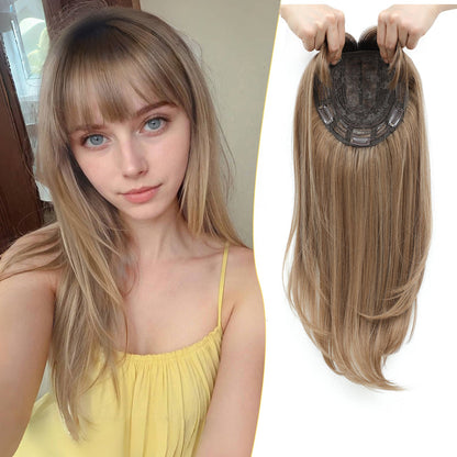 18" Hair Topper with Bangs Natural Straight Wavy 6.5x6.5inch Base