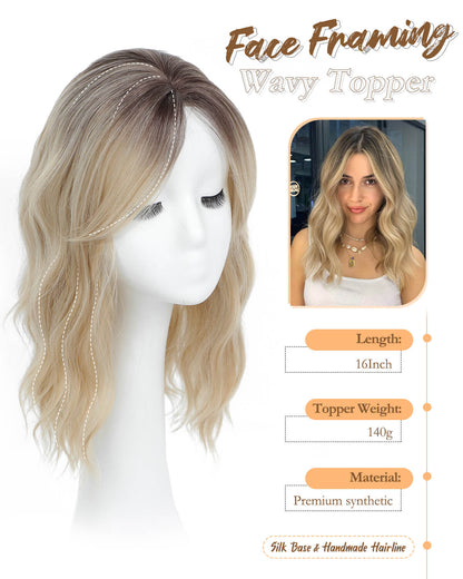 16" Wavy Curly Synthetic Hair Topper with 6.5x6.5inch Base