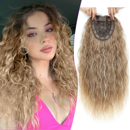 20" Mermaid Curly Hair Toppers with 5Clips Synthetic Hair 6.5x6.5inch Base