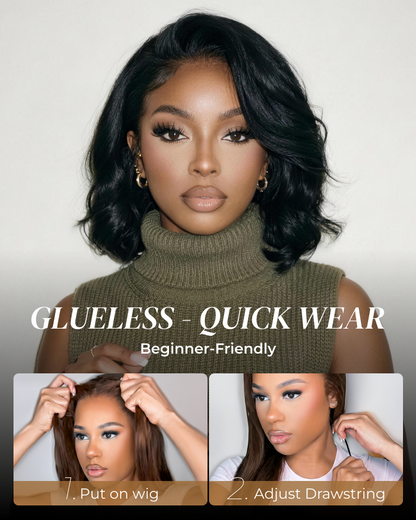 6x5 invisible knots Glueless Loose Wave Bob Wig Pre-cut Lace Natural Black Beginner Friendly