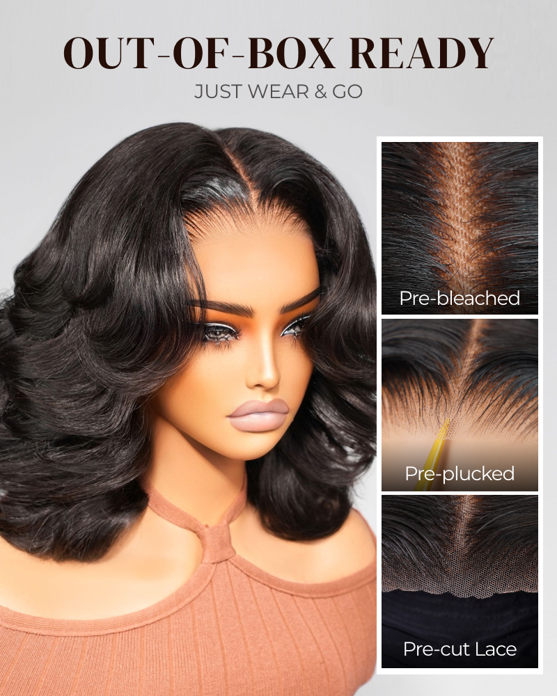 6x5 invisible knots Glueless Loose Wave Bob Wig Pre-cut Lace Natural Black Beginner Friendly