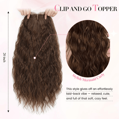 20" Mermaid Curly Hair Toppers with 5Clips Synthetic Hair 6.5x6.5inch Base